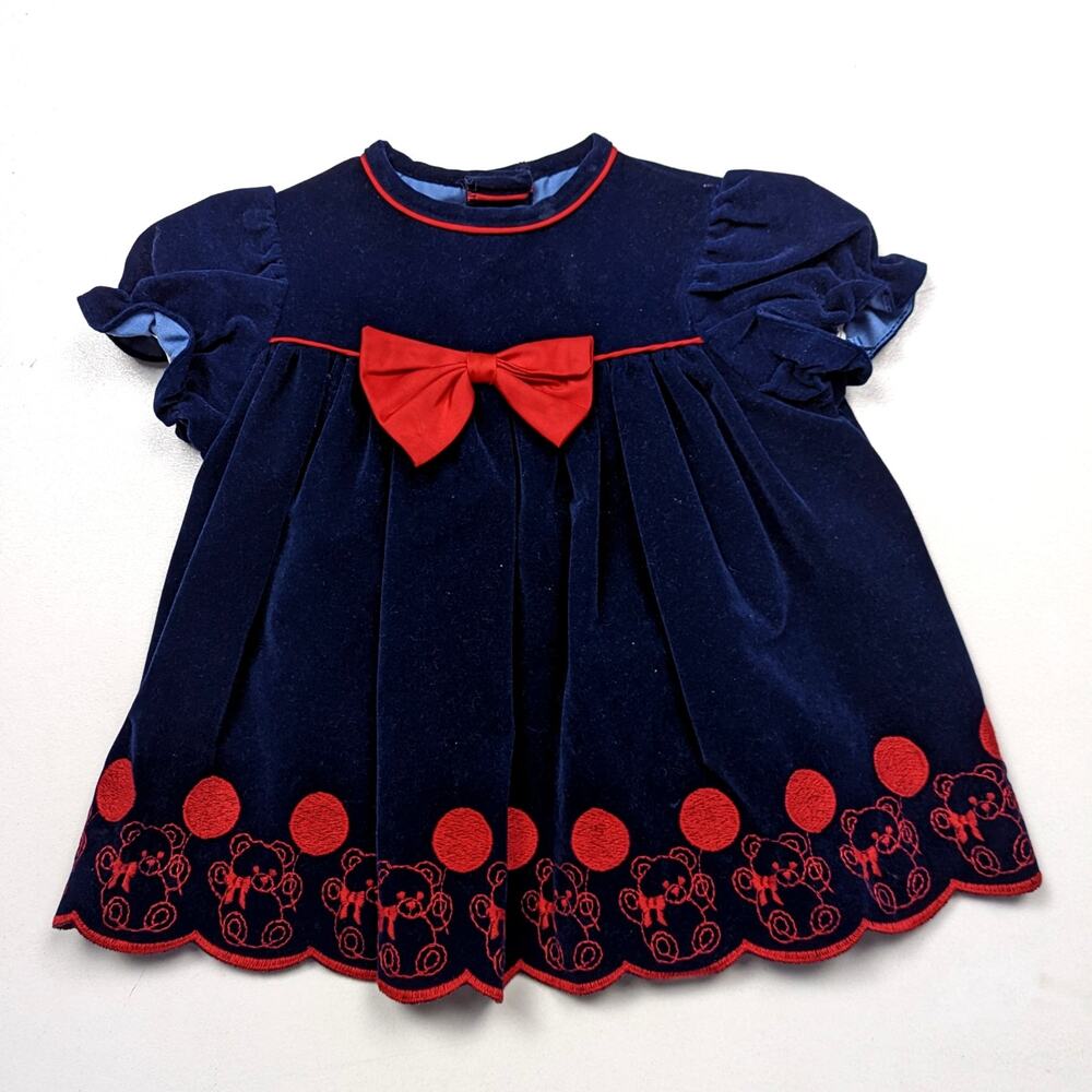 Vintage Violet Rose & Company Dress Baby Girl Size 12m Velvet Bear Balloon Party